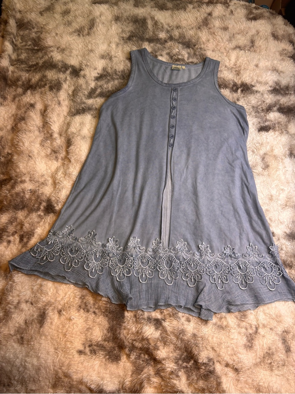 Sleeveless Embroidered Mini Dress in Dusty Blue - Feminine A-Line